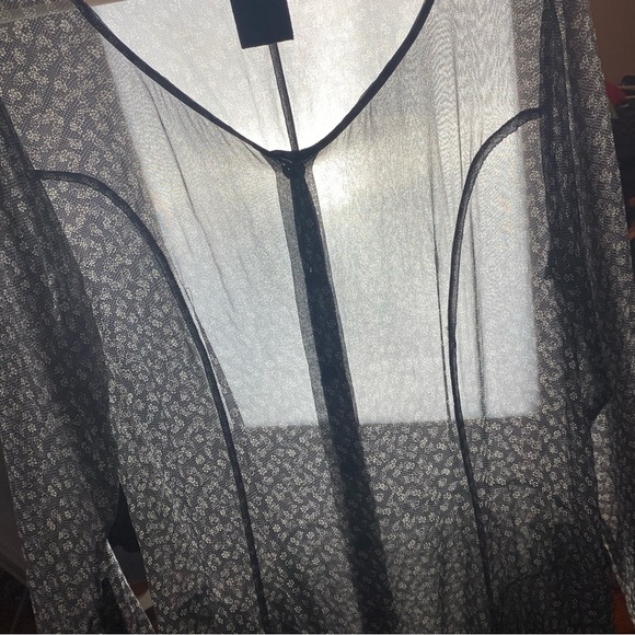 Silk Sheer Floral Dress Womens Size Medium Midi Oversized Black Long Sleeve - Picture 12 of 16